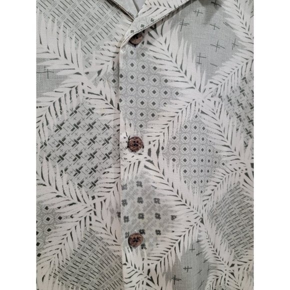 Tommy Bahama Men Large 100% Silk Ivory Geometric Palm Trees Shirt Button Down - Picture 2 of 10